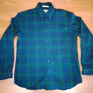 LL Bean Mens Flannel Shirt Medium Traditional Fit Blue Green Long Sleeve